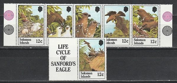 Соломоны 1982, Птицы, 6 марок сцепка и 1 марка